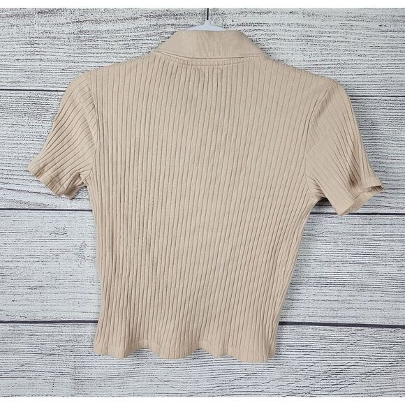 Zara Ribbed Collared Short Sleeve Crop Top Pink Size Large - Picture 2 of 3